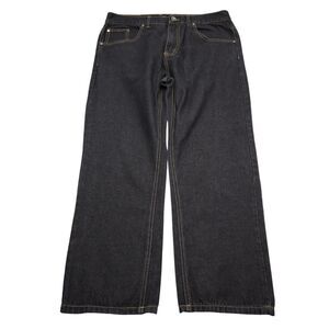 Code One Pants Mens 36 Black High Rise Flat Front Dark Wash Denim Jeans